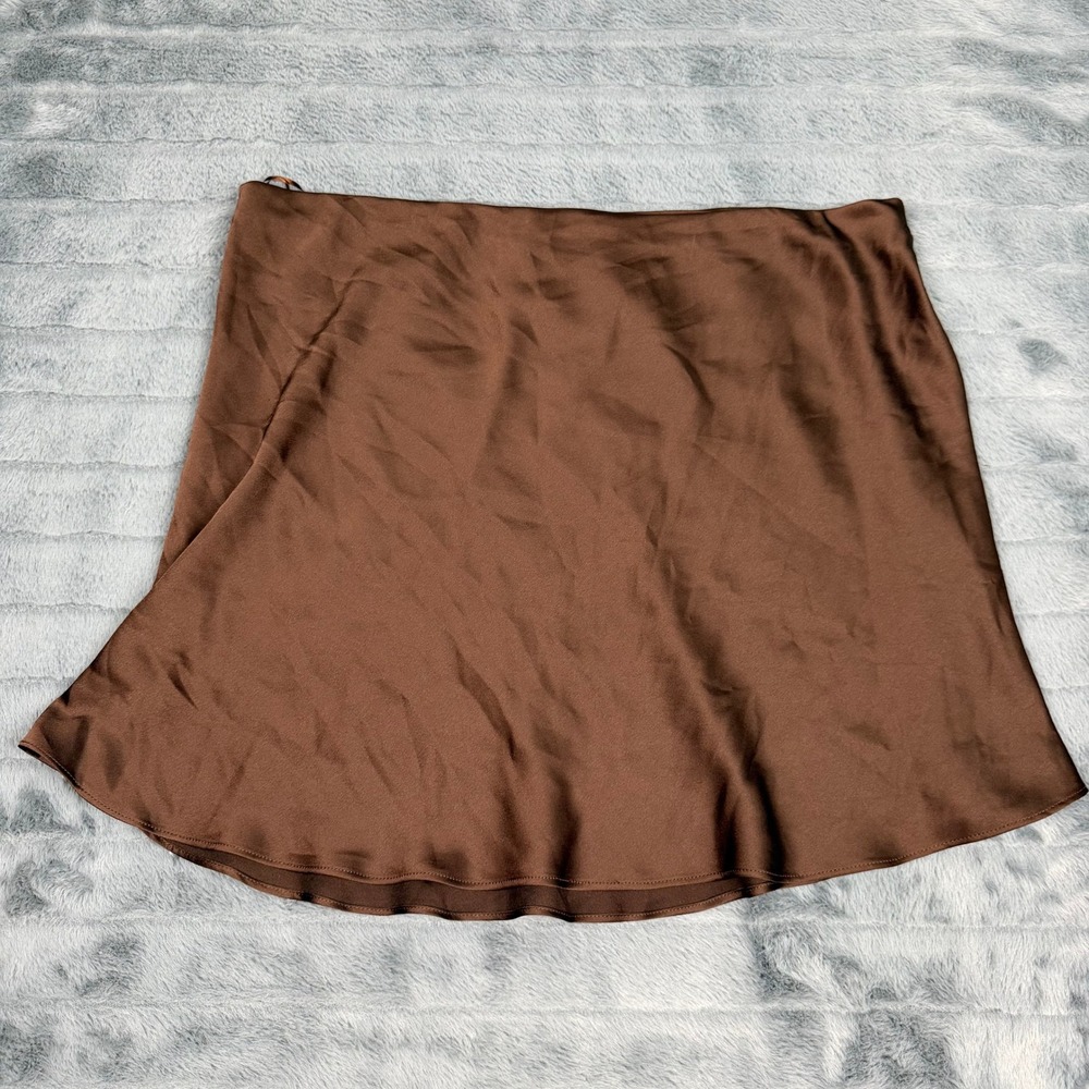 Gianni Bini Brown Satin Mini Skirt XL Chocolate A-Line High Waisted Polyester